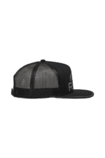 Black and grey Grand Prix Racewear trucker cap with mesh back and adjustable strap, ideal for motorsport enthusiasts.