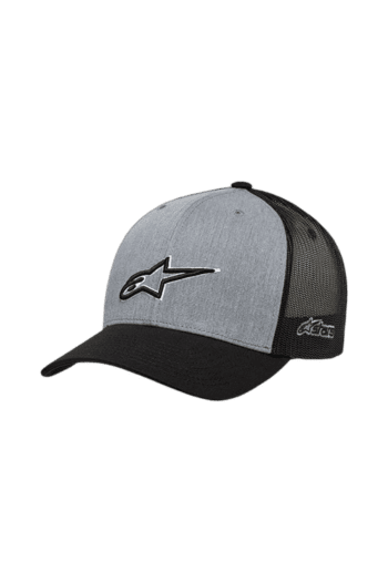Alpinestars grey and black racing cap with logo, ideal for motorsport enthusiasts and racewear fans.