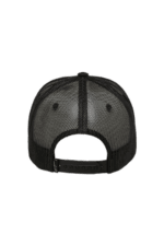 Black mesh trucker cap with adjustable strap, ideal for motorsport enthusiasts and racewear fans.