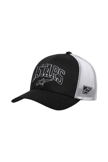 Black and white Grand Prix Racewear cap with US Stars logo, adjustable strap, and racing branding, ideal for motorsport enthusiasts.