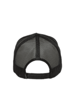 Black mesh trucker cap with adjustable strap, ideal for motorsport fans and racewear enthusiasts.