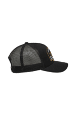 Black and grey Grand Prix Racewear trucker cap with logo, ideal for motorsport fans and racers.
