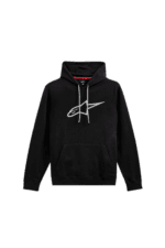 Black hoodie with white logo, ideal for motorsport fans and racewear enthusiasts.