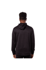 Back view of a person wearing a black hoodie, showcasing casual racing apparel from Grand Prix Racewear.