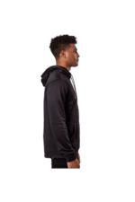 Young man in black racing hoodie, side profile, showcasing Grand Prix Racewear apparel for motorsport enthusiasts.