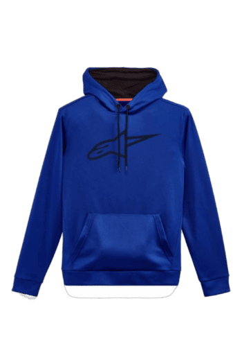 Blue Grand Prix Racewear hoodie with black logo, front view, ideal for motorsport enthusiasts and racers.