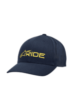 Navy blue Grand Prix Racewear cap with yellow 'RIDE' logo, designed for motorsport enthusiasts and racewear fans.