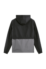 Black and grey Grand Prix Racewear windbreaker jacket with hood, designed for motorsport enthusiasts and racers.