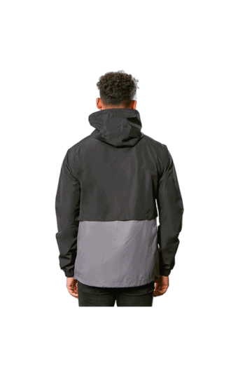 Men's black and grey Grand Prix Racewear jacket with hood, designed for motorsport enthusiasts and racers.