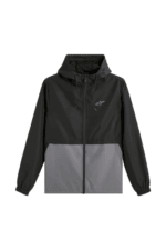 Black and grey Grand Prix Racewear windbreaker jacket with logo, suitable for motorsport enthusiasts and racers.