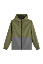 Green and grey Grand Prix Racewear windbreaker jacket with zip closure and logo detail, suitable for motorsport enthusiasts.