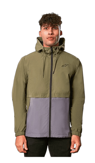 Men's racing jacket from Grand Prix Racewear featuring a two-tone design in olive green and grey, ideal for motorsport enthusiasts and race events.