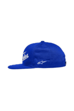 Blue Grand Prix Racewear cap with white logo and Alpinestars emblem, designed for motorsport enthusiasts.
