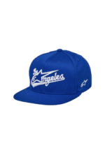 Blue snapback cap with 'Los Angeles' logo and star design, ideal for motorsport fans and racewear enthusiasts.