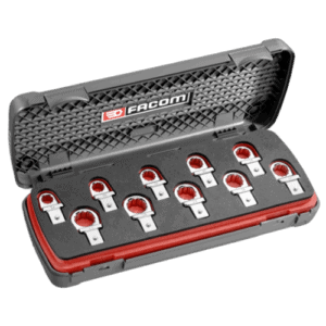 Facom set of 14 x 18 mm metric polygon bits in a durable case, ideal for professional toolkits.
