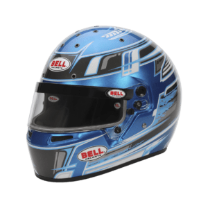 Blue Bell racing helmet with black visor and aerodynamic design, ideal for motorsport safety and performance.