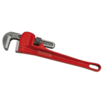 Red cast-iron American model pipe wrench 134A for plumbing and pipe fitting tasks.