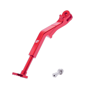 Red Grand Prix Racewear steering damper with mounting hardware for motorcycle racing safety and performance.