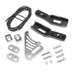 Motorcycle chain adjuster kit with tools and hardware for racewear and maintenance.