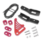 Race car safety harness installation kit with black and red components and screws for Grand Prix Racewear.