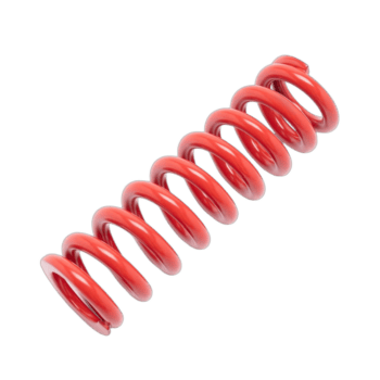 Red coil spring for race car suspension, high-quality automotive part from Grand Prix Racewear.