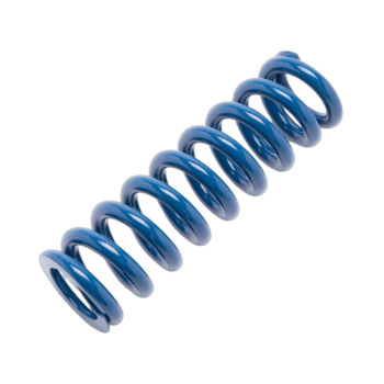 Blue coil spring used in race car suspension systems for high-performance racing vehicles.
