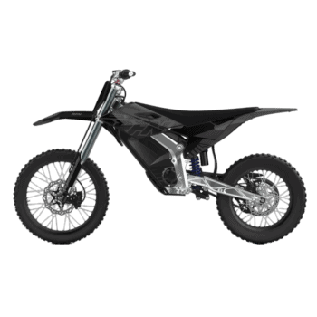 Electric dirt bike from Grand Prix Racewear with black and silver design, suitable for off-road riding and motocross enthusiasts.