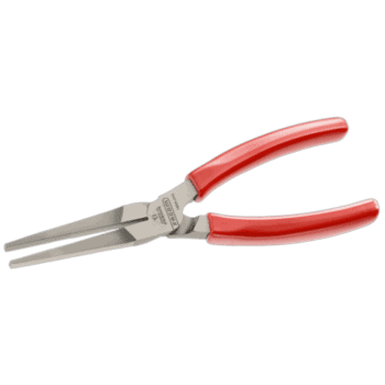 Flat nose pliers with red handles, ideal for precision gripping and bending tasks in automotive and electrical work.