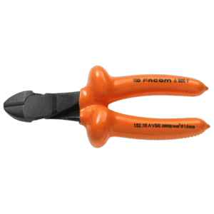 Facom VSE series insulated diagonal cutting pliers for hard wire, 1000V rated, orange handles, model 192.14AVSE, designed for electrical work.