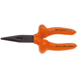 Facom VSE series 1,000 Volt insulated semi-round nose pliers with orange handles and black tips for electrical work.