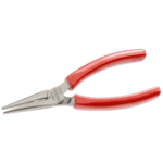 Facom short half-round nose pliers with red handles on a black background.