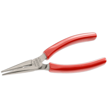 Facom short half-round nose pliers with red handles on a black background.