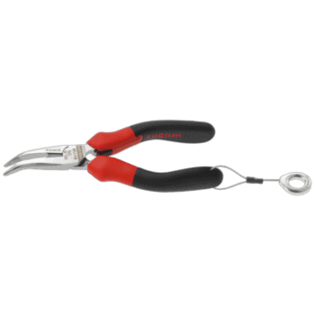Facom short half-round nose pliers with red and black handles, designed for precision gripping and cutting tasks.