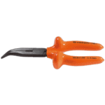 Facom VSE series insulated long semi-round nose pliers with orange handle and black tips for electrical work.