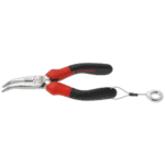 Facom long half-round nose pliers with red and black handles, suitable for precision gripping and bending tasks.