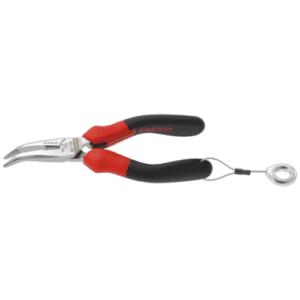 Facom long half-round nose pliers with red and black handles, suitable for precision gripping and bending tasks.
