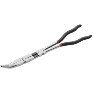 Facom double jointed extra long half-round nose pliers with 45° angle, ideal for precision gripping and bending tasks.