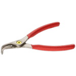 Facom 197A angled nose outside Circlips pliers with red handles on black background.