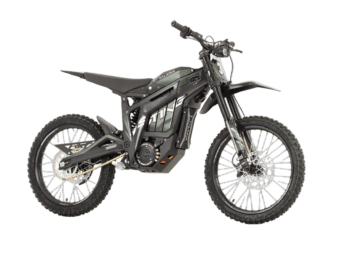 Electric dirt bike with black and grey design, suitable for off-road riding and motocross enthusiasts.