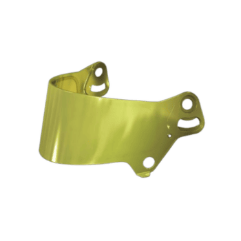 Yellow Grand Prix racing helmet visor for motorcycle or car racing, made of durable material with mounting holes.