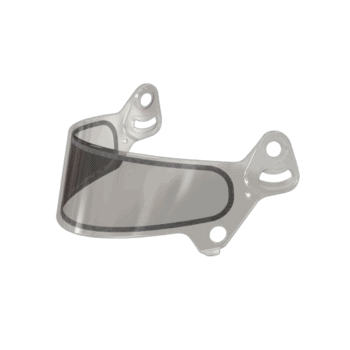 Clear racing helmet visor for Grand Prix racewear, designed for motorcycle and motorsport safety.