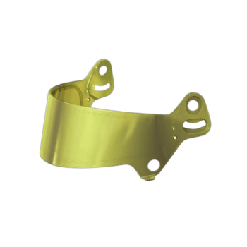 Yellow racing helmet visor guard for Grand Prix racewear, designed for safety and performance in motorsport events.