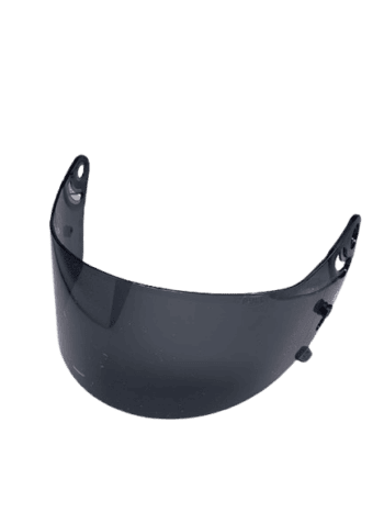Black racing helmet visor for Grand Prix Racewear, designed for motorsport safety and performance.