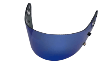 Blue tinted racing helmet visor for Grand Prix racewear, designed for high-speed motorsport safety and performance.