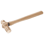 Non sparking ball pein hammer with wooden handle for safe industrial use.