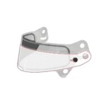Clear racing helmet visor for Grand Prix racewear, designed for motorcycle safety and performance.