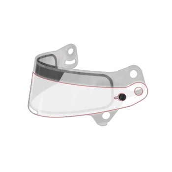 Clear racing helmet visor for Grand Prix racewear, designed for motorcycle safety and performance.