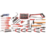 Set of Facom maintenance tools including screwdrivers, wrenches, pliers, and a tool roll for professional repairs.