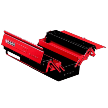 Red Facom toolbox with extendable drawers and compartments, ideal for professional racewear storage and organisation.