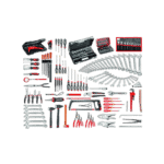 Comprehensive set of industrial maintenance tools including screwdrivers, wrenches, pliers, and a tool chest for professional repairs.